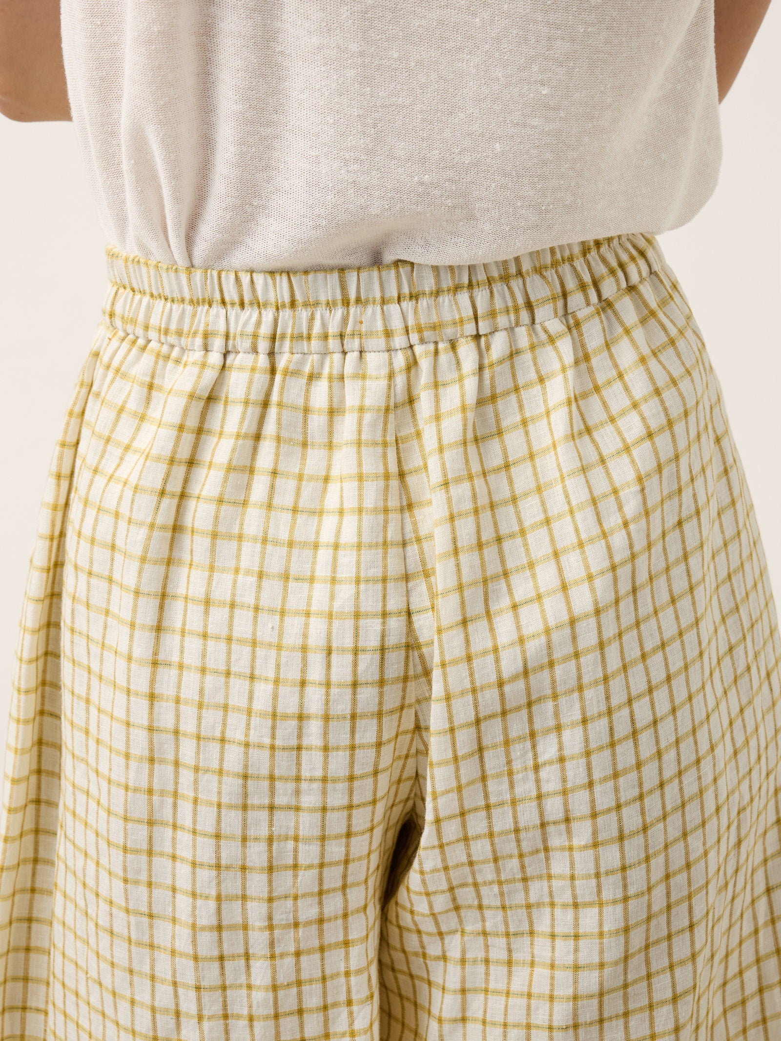 100% Linen Gingham Split Front Culotte Pants DAVINA