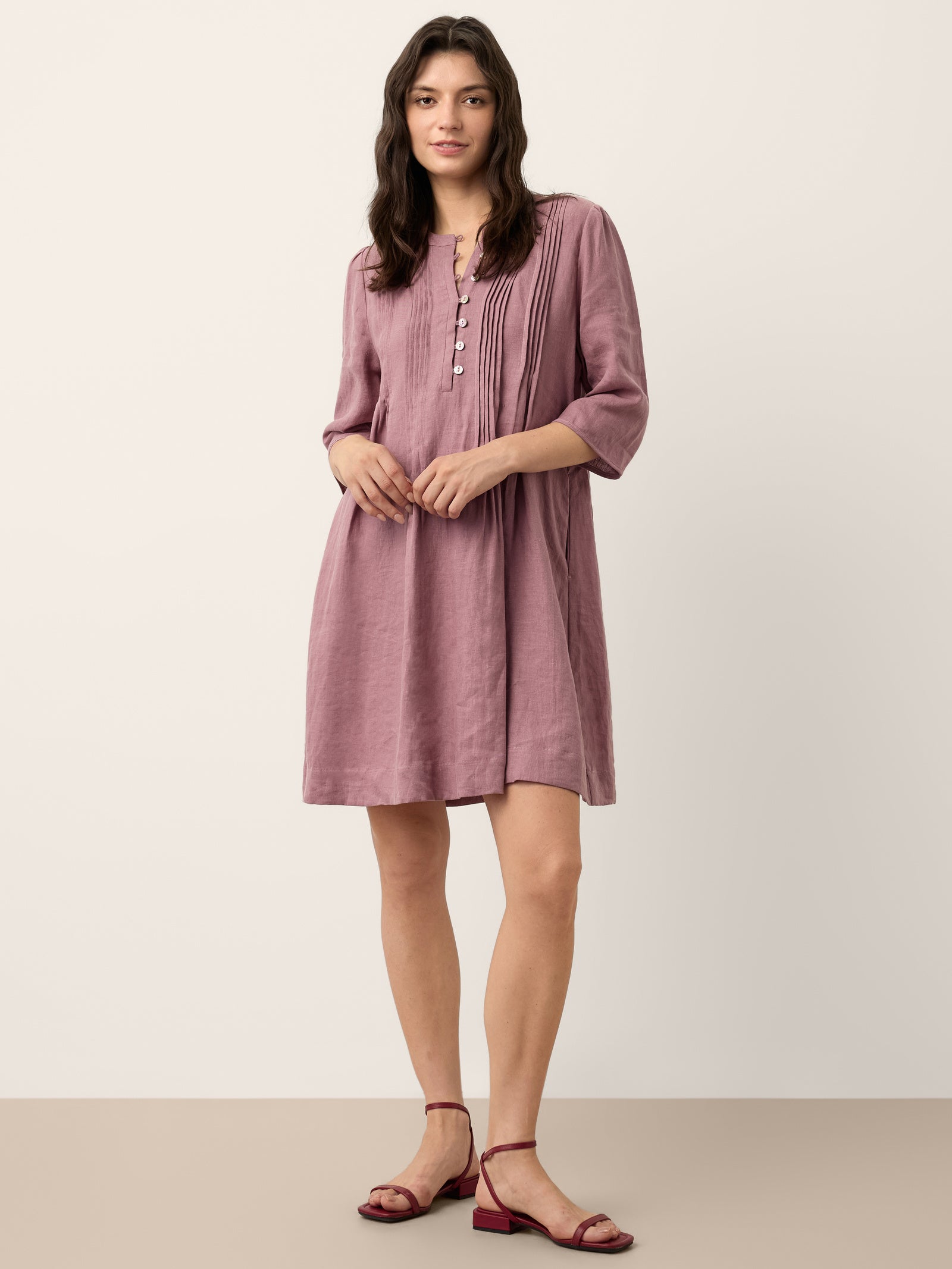 100% Linen Pintuck Puff Sleeve Mini Dress LENORA