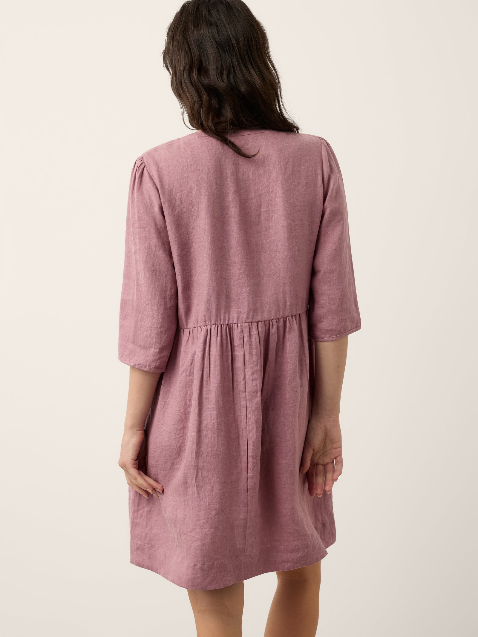 100% Linen Pintuck Puff Sleeve Mini Dress LENORA
