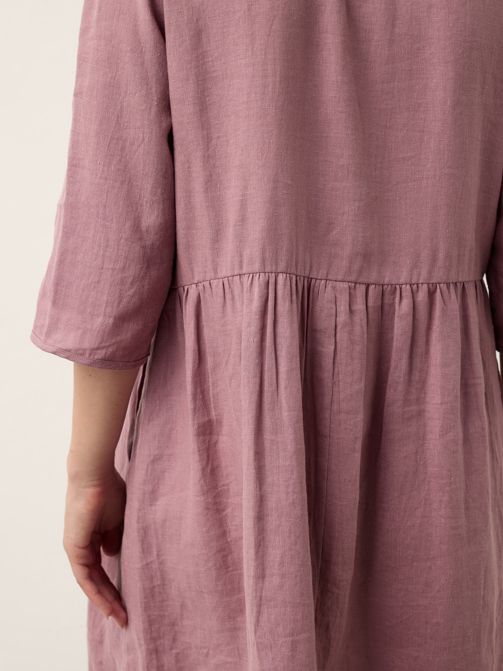 100% Linen Pintuck Puff Sleeve Mini Dress