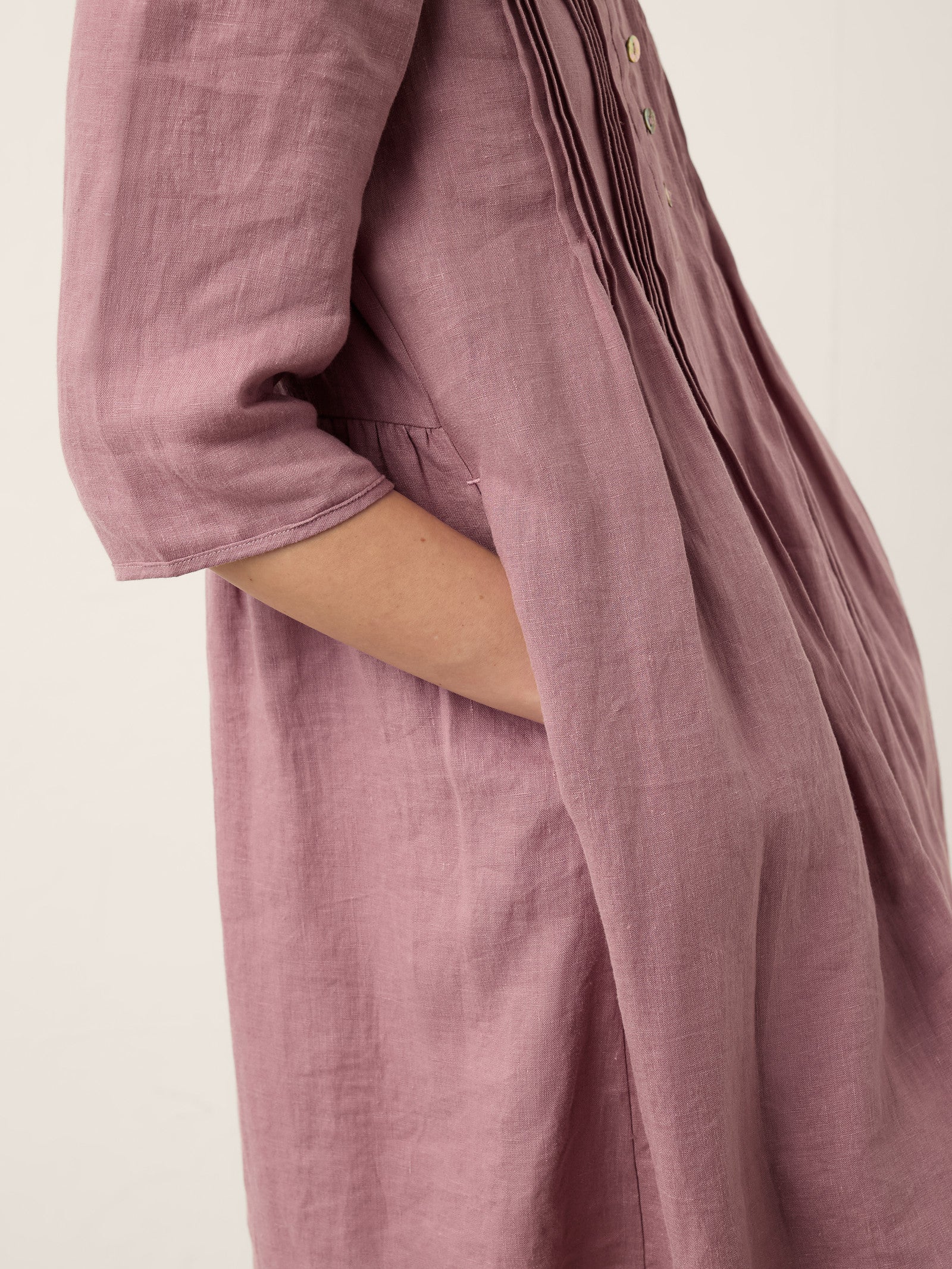 100% Linen Pintuck Puff Sleeve Mini Dress