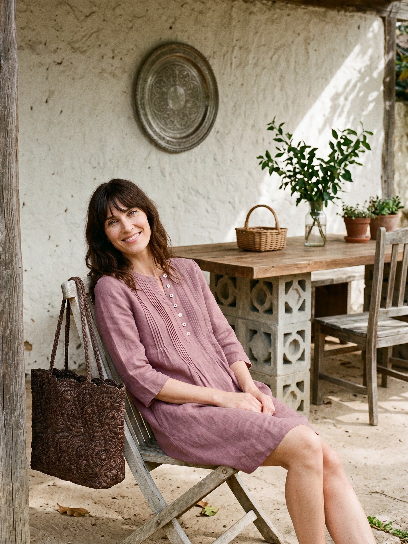 100% Linen Pintuck Puff Sleeve Mini Dress LENORA