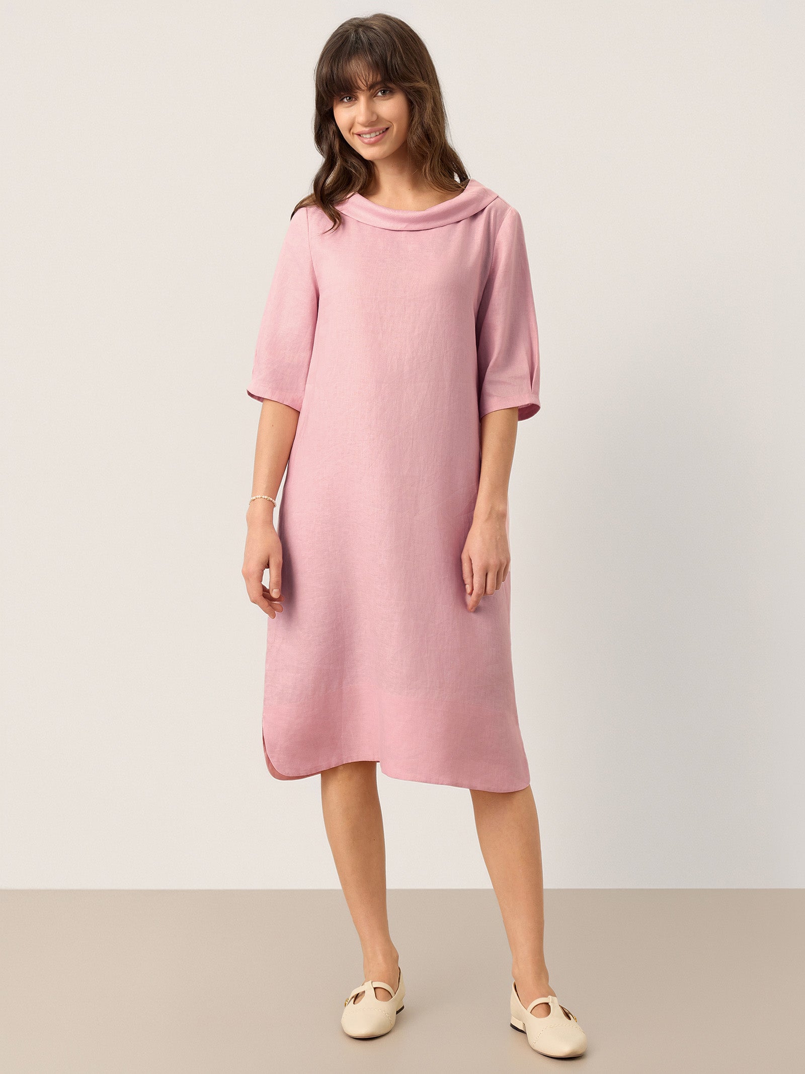 100% Linen Sculpted Bateau Tie-Back Midi Dress SABRINA