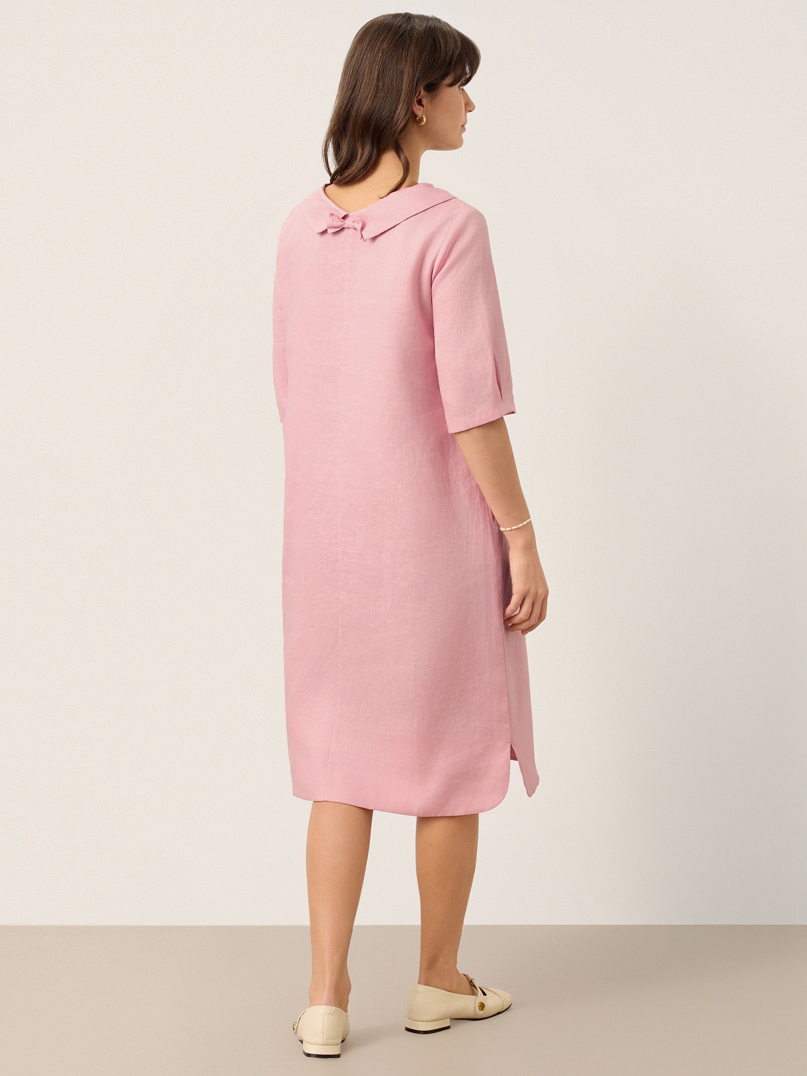 100% Linen Sculpted Bateau Tie-Back Midi Dress SABRINA