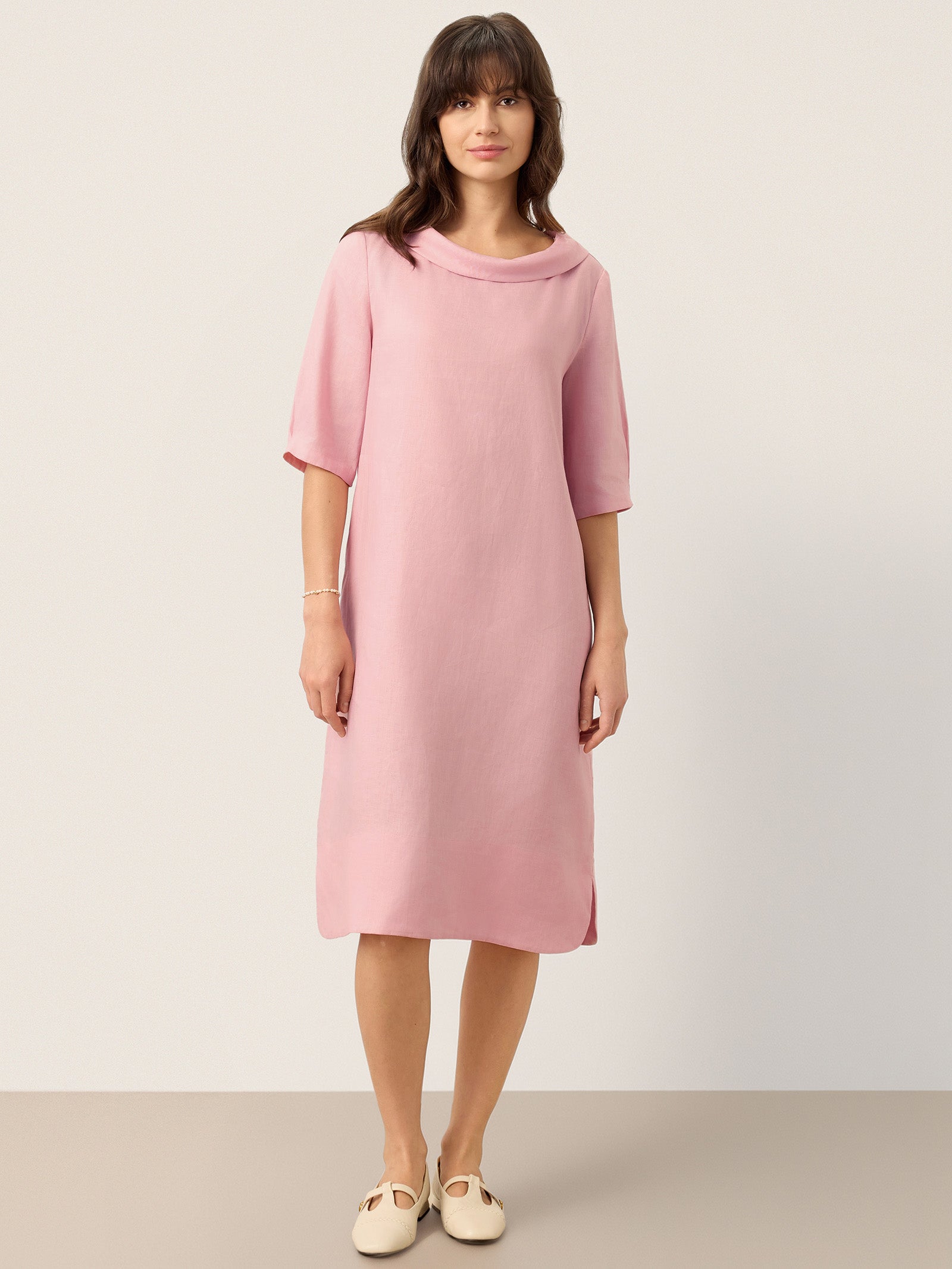 100% Linen Sculpted Bateau Tie-Back Midi Dress SABRINA