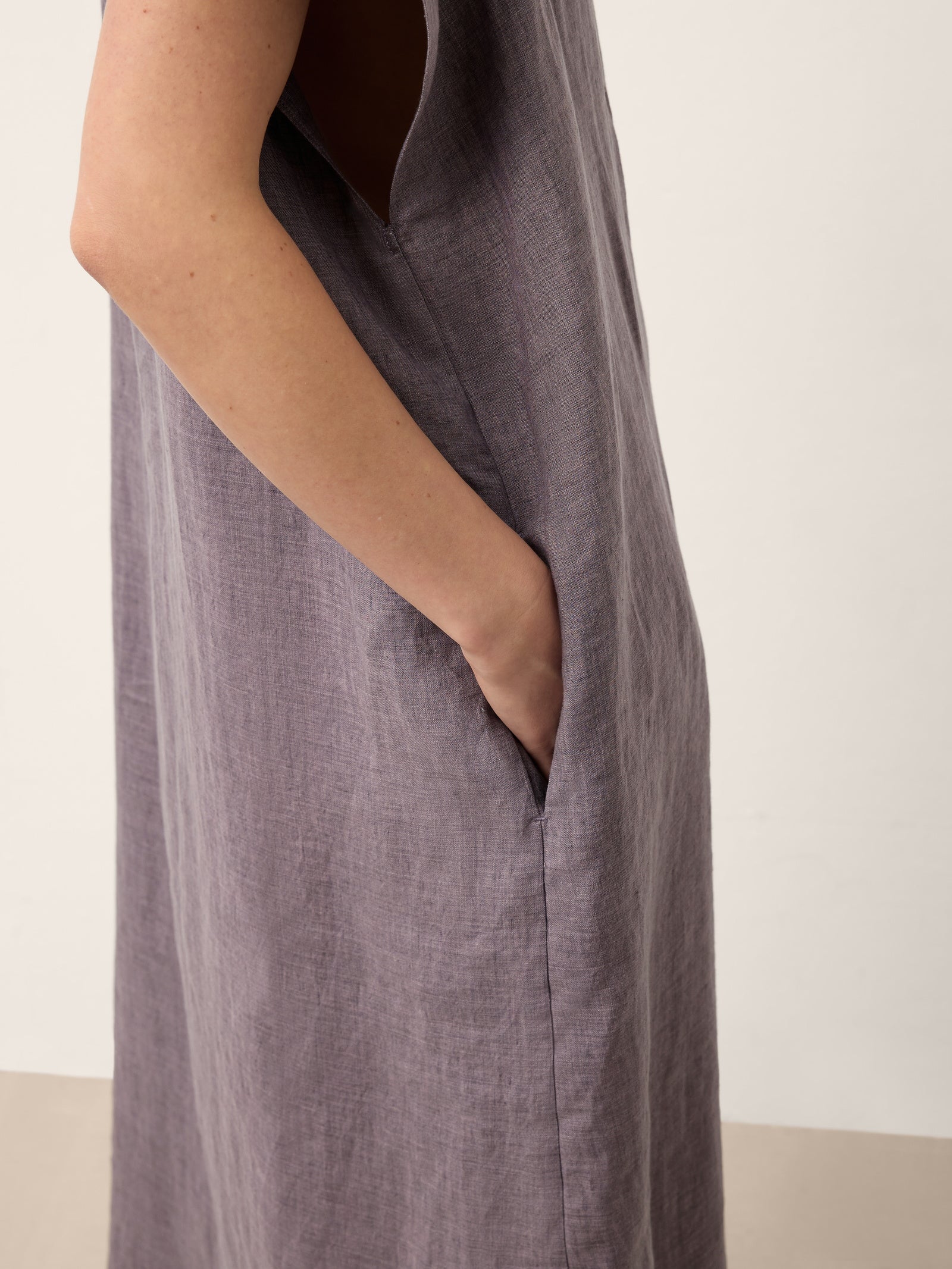 100% Linen Shirt Collar Cap Sleeve Maxi Dress ILONA