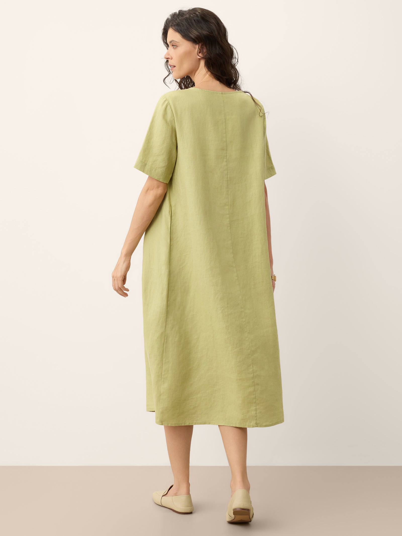 100% Linen Surplice Neck A Line Maxi Dress JUDITH