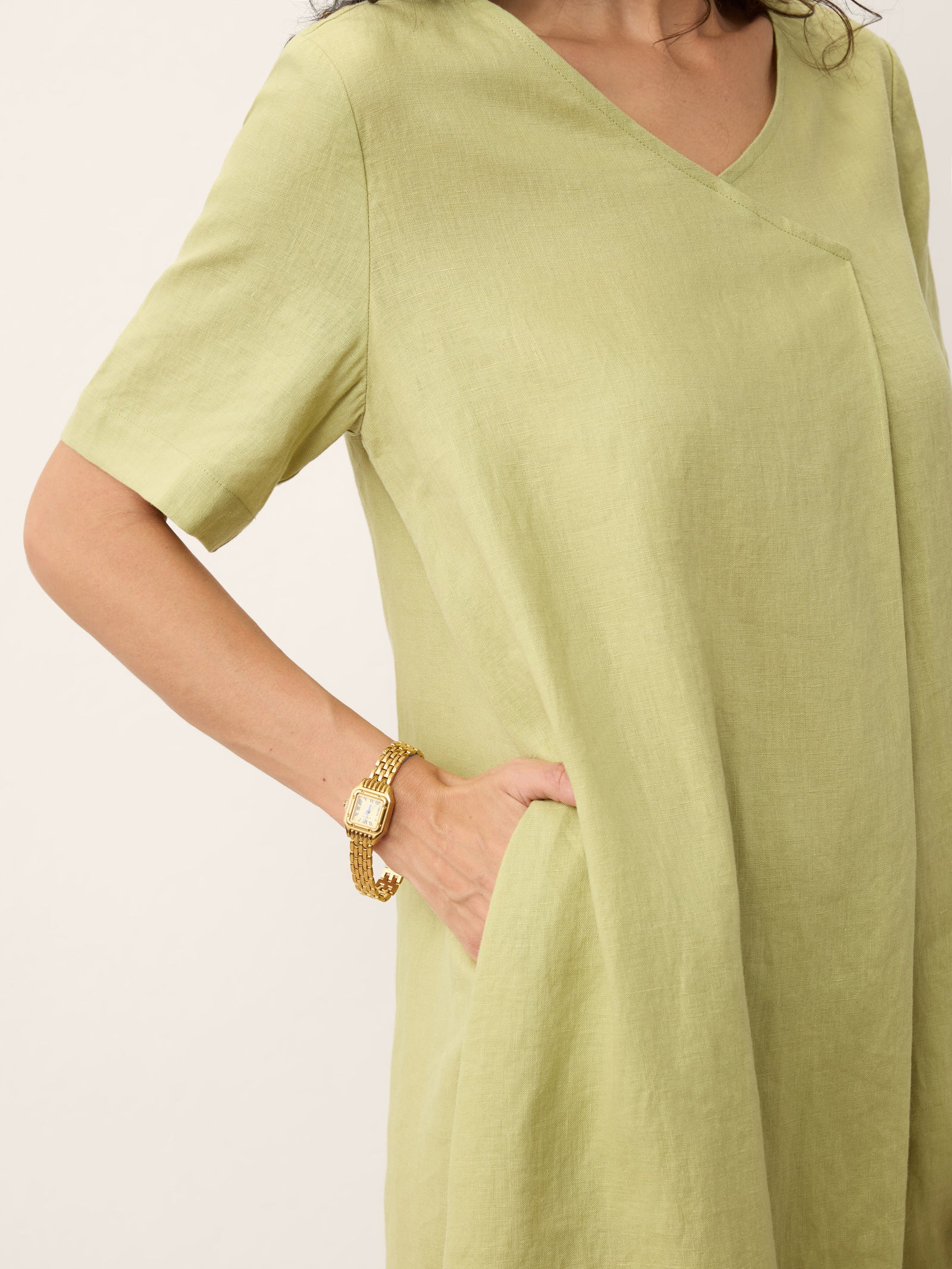100% Linen Surplice Neck A Line Maxi Dress JUDITH