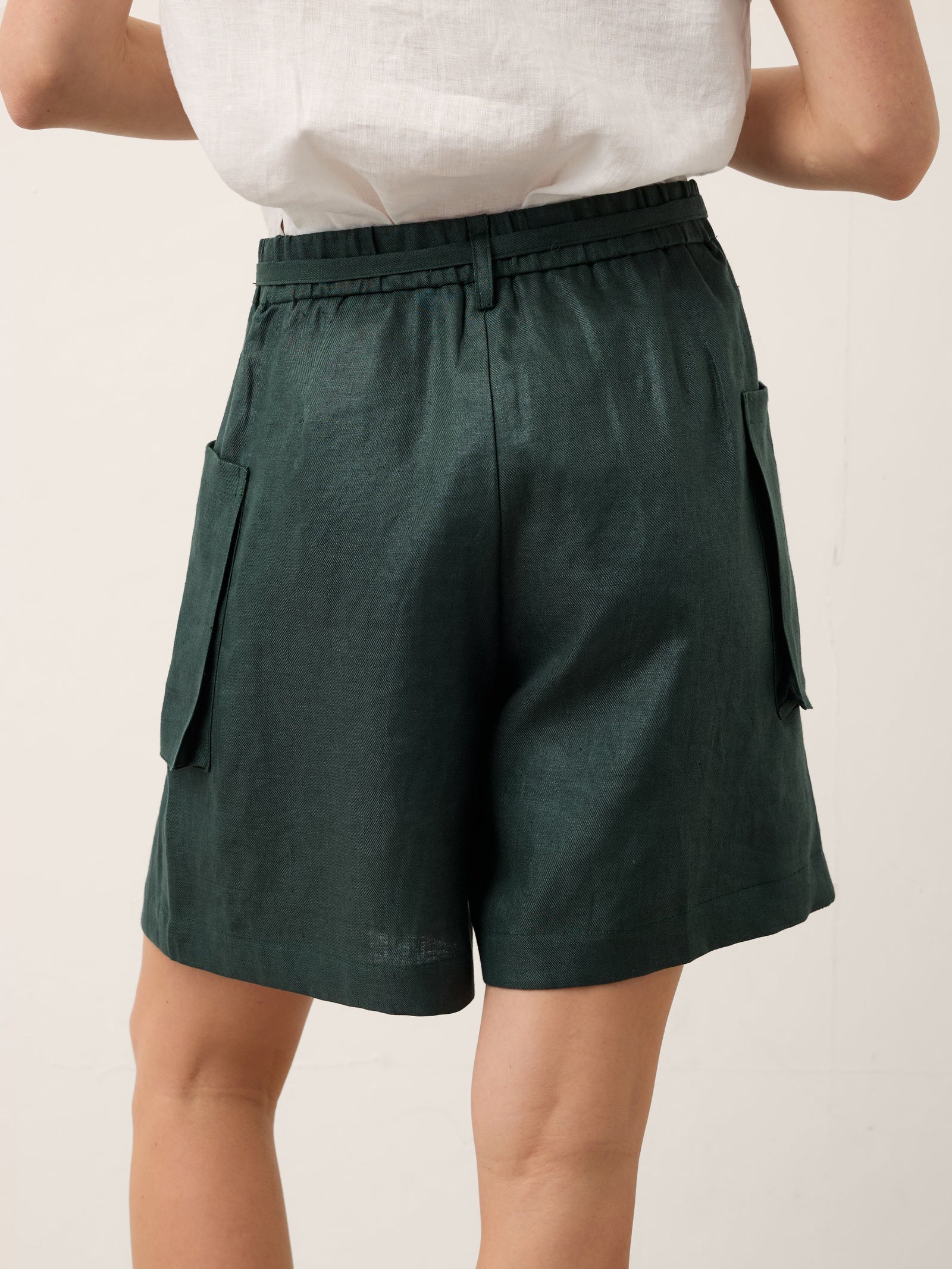 100% Linen Tie Waist Pleated Bermuda Shorts CADENCE