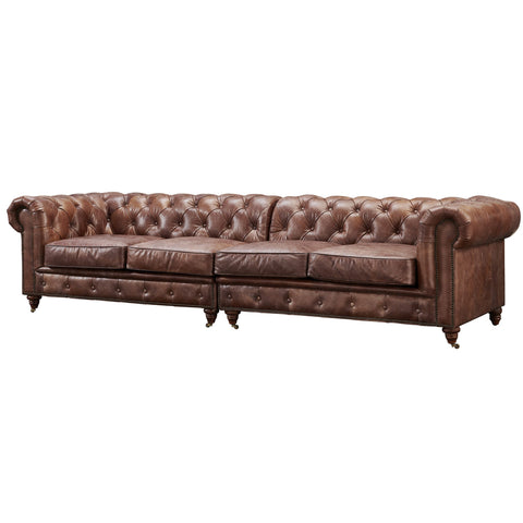Century Chesterfield Sofa - Bark Brown Leather - 118"