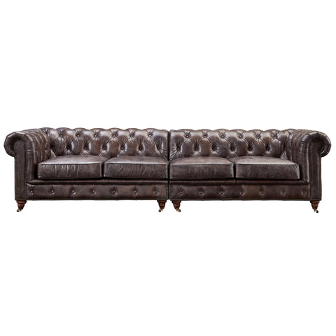 Century Chesterfield Sofa - Dark Brown Leather - 118"