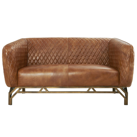 Vincent Industrial Modern Love Seat - Light Brown Leather