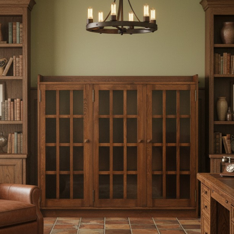 Mission Oak 3 Door Display Bookcase