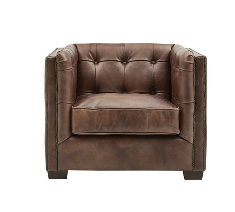 Tuxedo Leather Arm Chair - Bark Brown