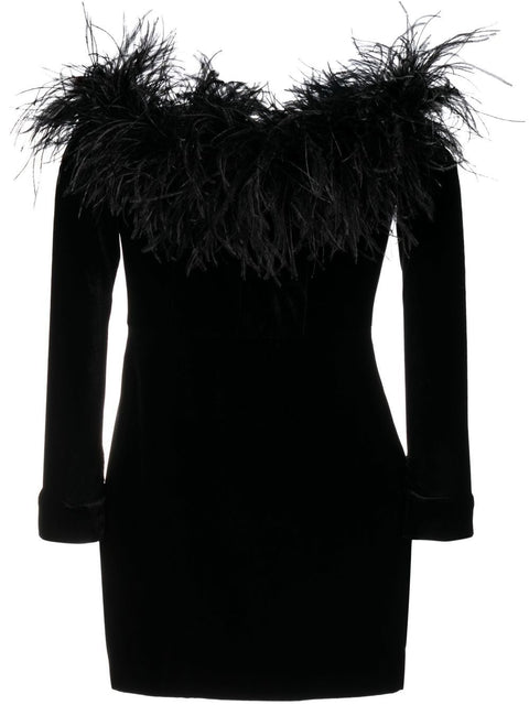 Alessandra Rich Feather detail velvet short dress