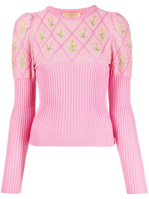 Cormio Embroidered glitter-cotton t-shirt