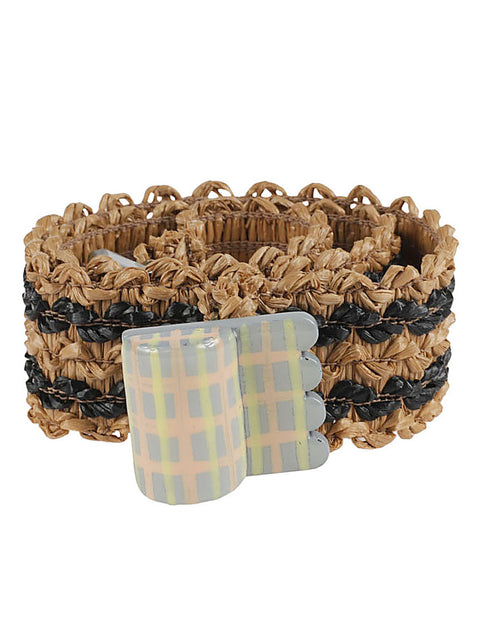 Exquisite J Striped raffia belt