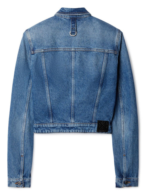 Off White Crop Denim Jacket With Belt