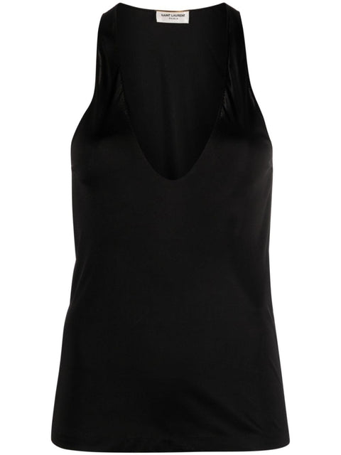 Saint Laurent plunging satin tank top