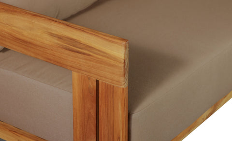 Paradiso Outdoor Solid Teak Wood Sofa - Light Brown Fabric