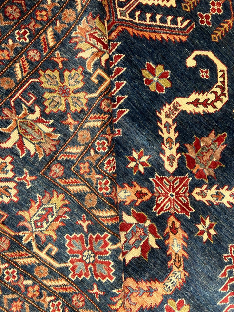 Hand-Knotted Vegetable Dye Kazak Rug from Pakistan, 9' 3" x 12' 8"
