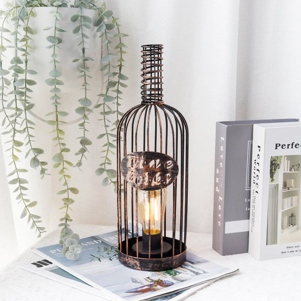 13.5”H Cordless Metal Wine Cork Holder Lamp