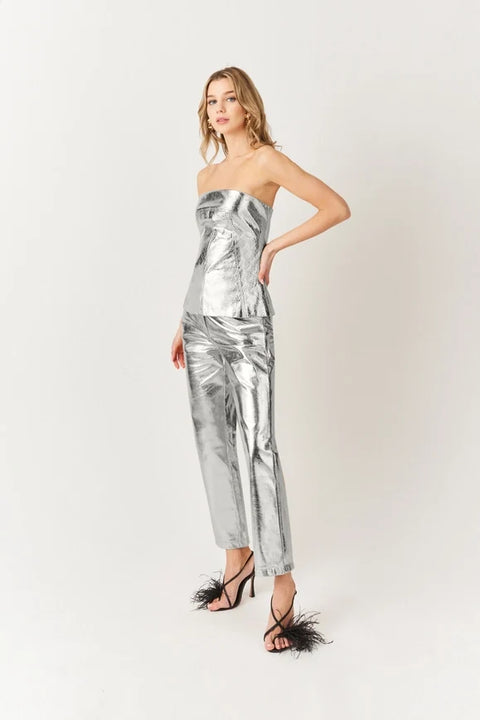 Johanna Faux Leather Metallic Bandeau Top