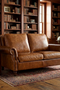 English Rolled Arm Love Seat - Light Brown Leather
