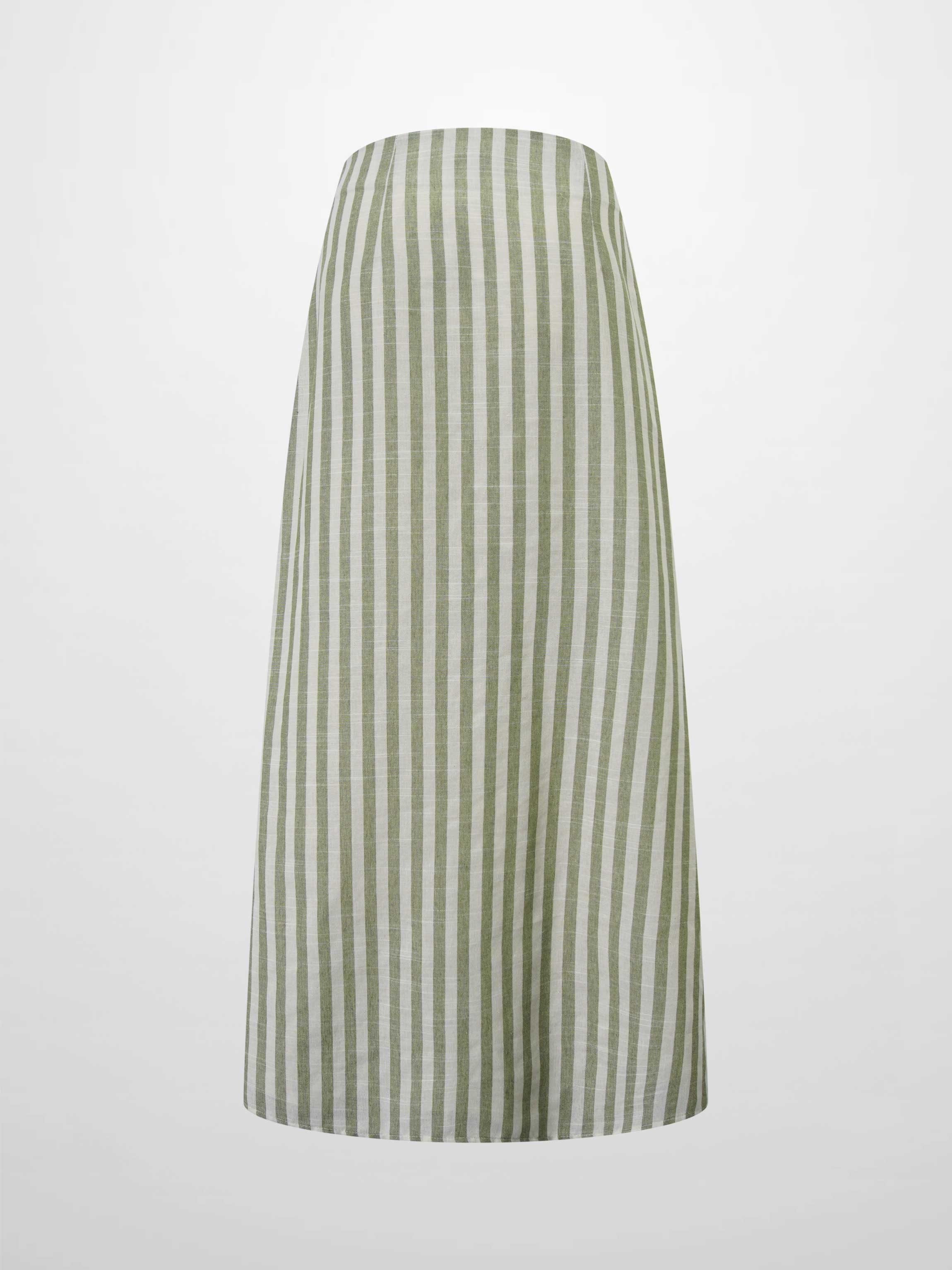 Faux Wrap Stripe Skirt-Green/Cream