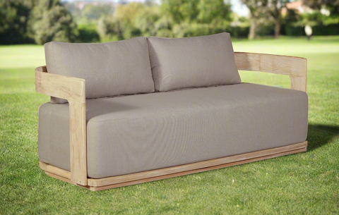 Eclipse Outdoor Solid Teak Wood Love seat Natural - Gray Fabric