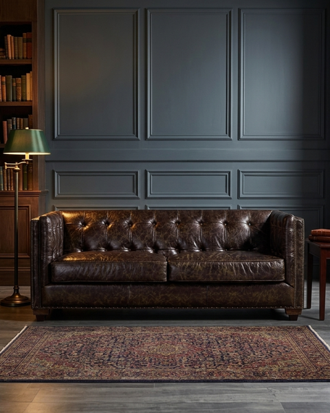 Tuxedo Leather Sofa - Dark Brown