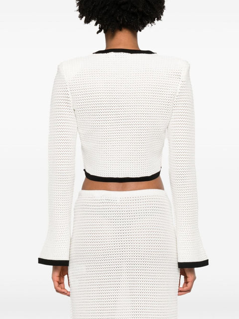 Self-Portrait Pointelle-knit cropped cardigan