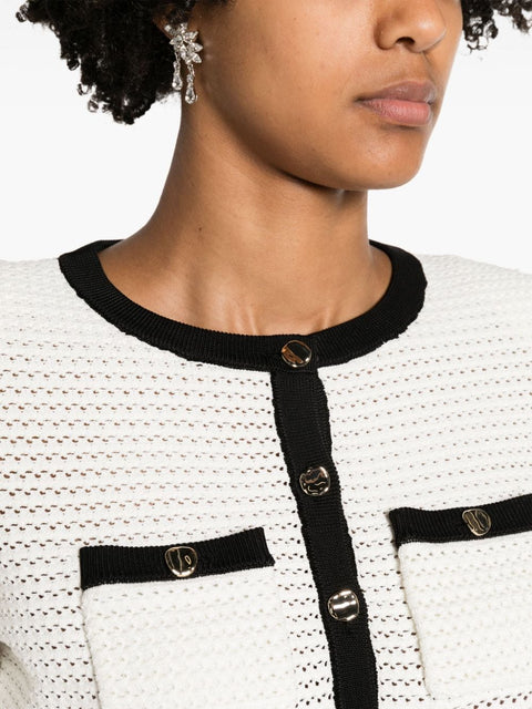 Self-Portrait Pointelle-knit cropped cardigan