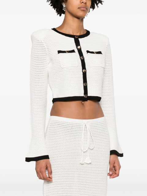 Self-Portrait Pointelle-knit cropped cardigan