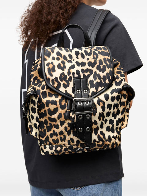 Ganni Leopard Small Nylon Bucky Backpack
