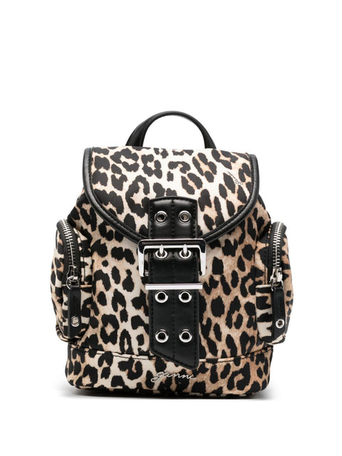 Ganni Leopard Small Nylon Bucky Backpack