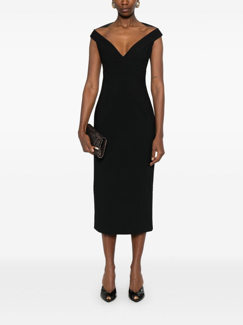 Solace London V-neck zip fastening Monica midi dress