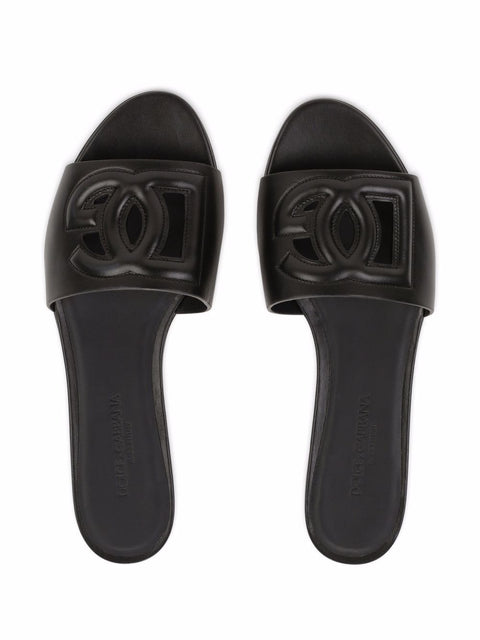 Dolce & Gabbana DG Logo Leather Flat Sandals