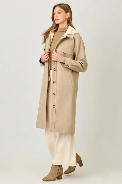 Twofer Hoodie Solid Coat - Latte