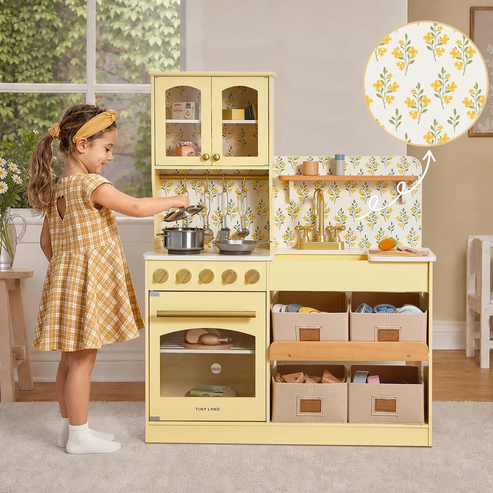 Tiny Land® Wooden Play Kitchen with Storage for Creative Toddlers