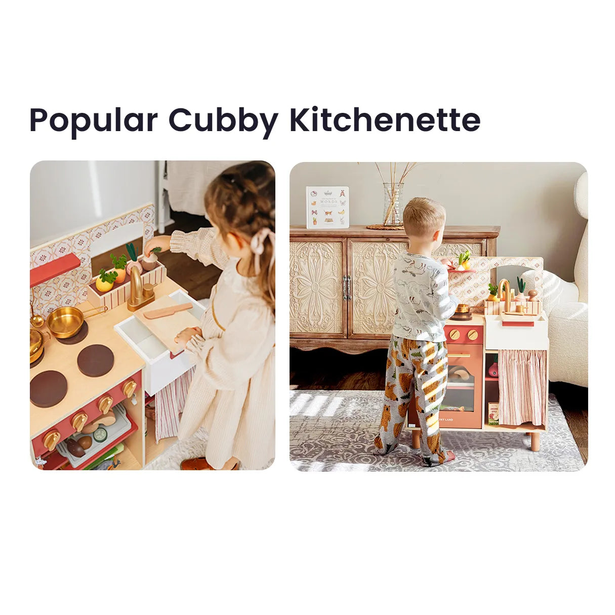 Tiny Land® Wooden Play Kitchen for Toddlers - Honey Kitchenette Pretend Cooking Set