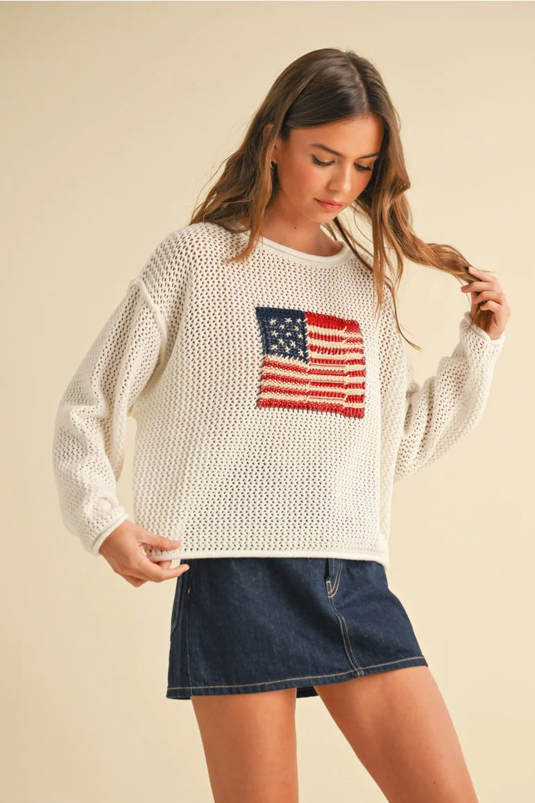 Flag Knitted Sweater Top IVORY