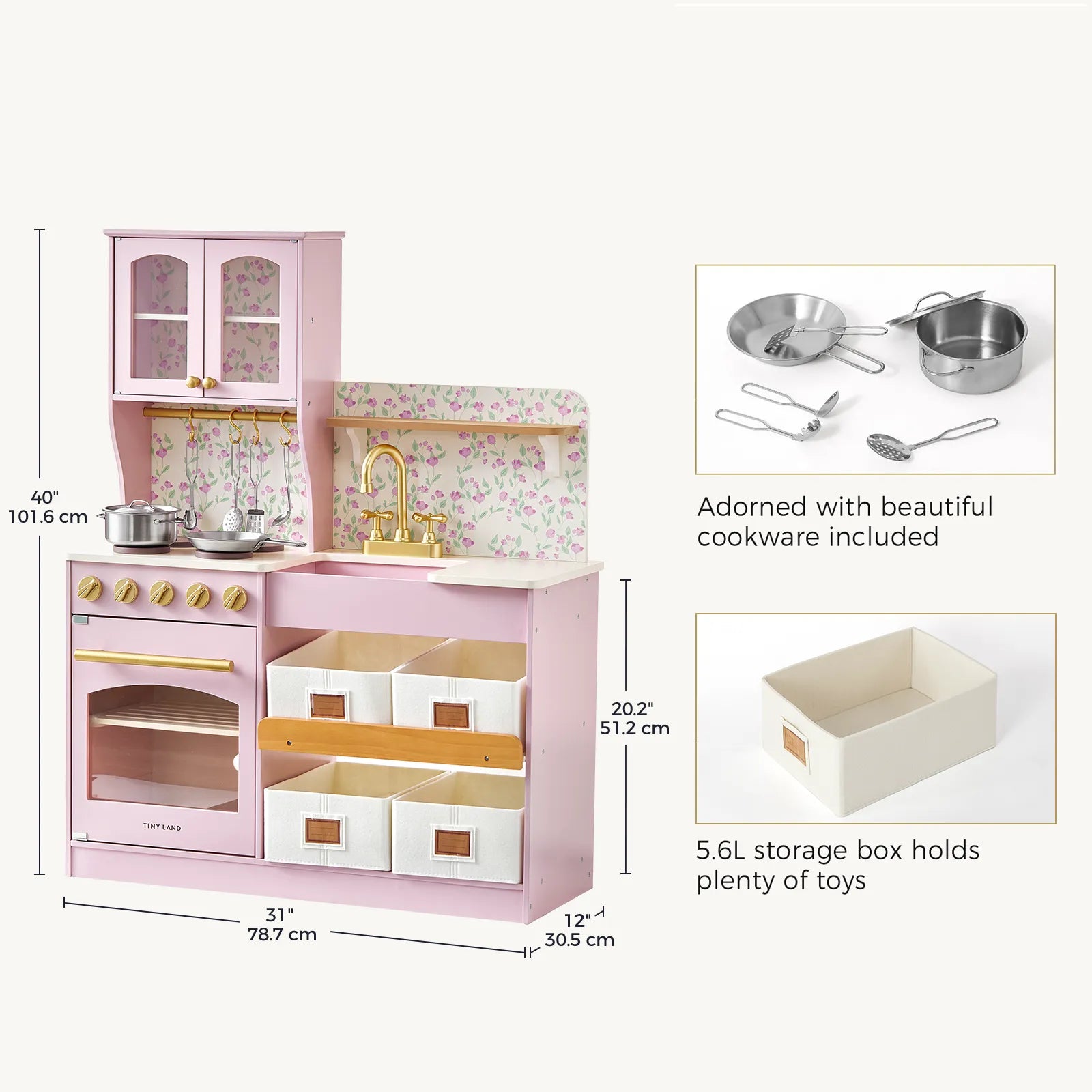 Tiny Land® Wooden Play Kitchen with Storage for Creative Toddlers