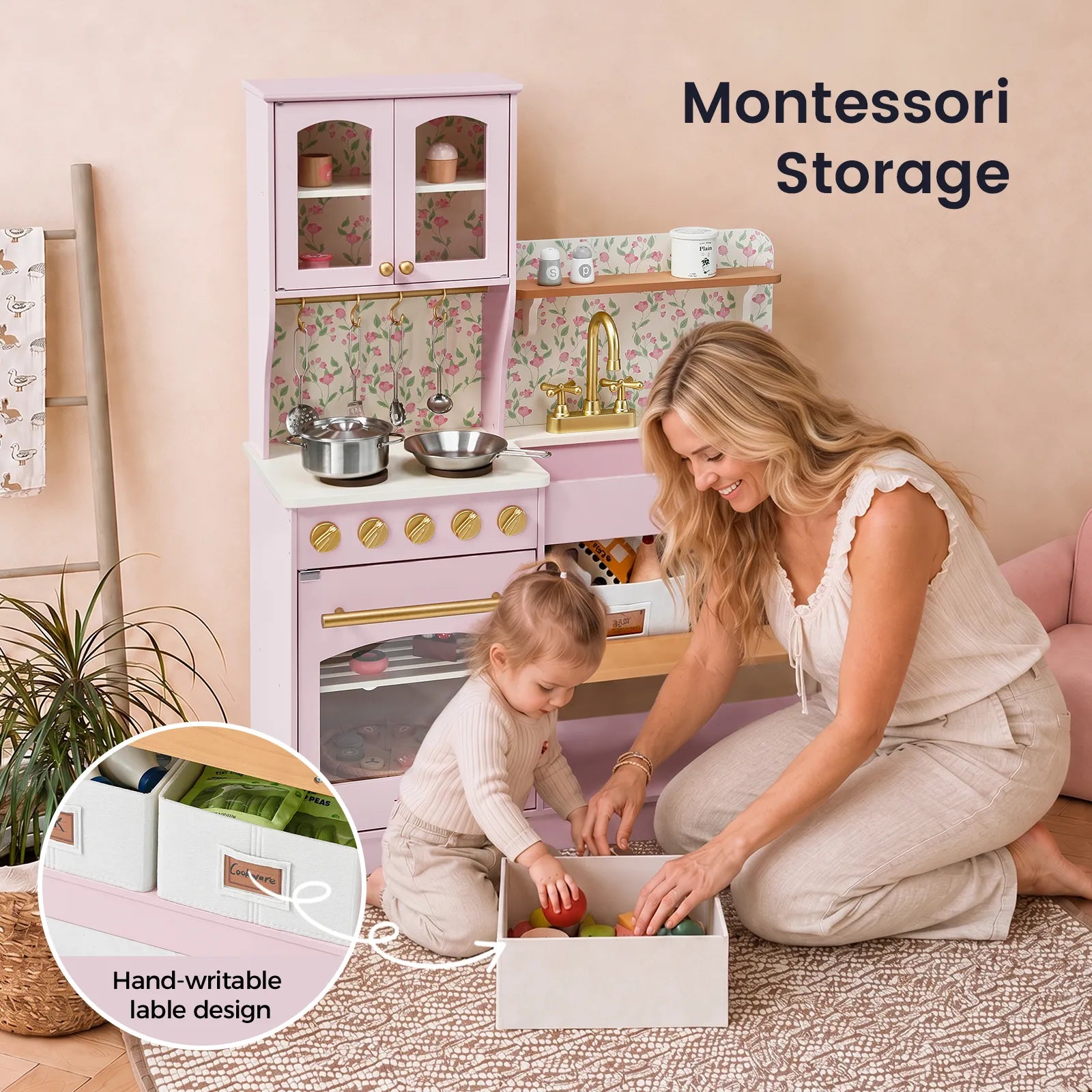 Tiny Land® Wooden Play Kitchen with Storage for Creative Toddlers