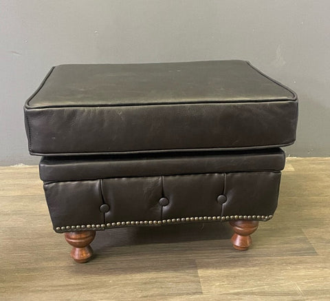 Chesterfield Leather Ottoman - Slate
