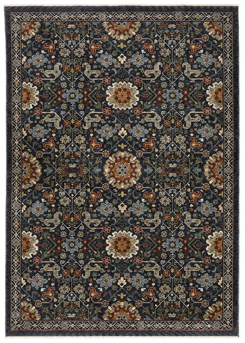 Medalia Area Rug - Navy Blue / Burnt Red / Orange 7 Sizes