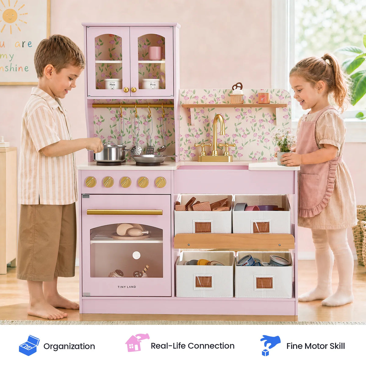 Tiny Land® Wooden Play Kitchen with Storage for Creative Toddlers