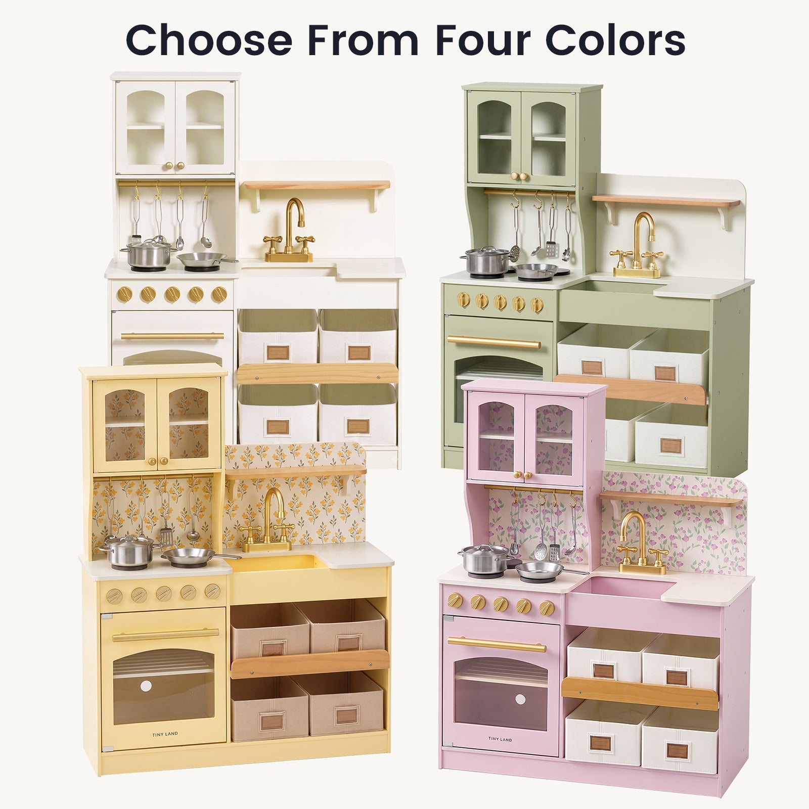 Tiny Land® Wooden Play Kitchen with Storage for Creative Toddlers