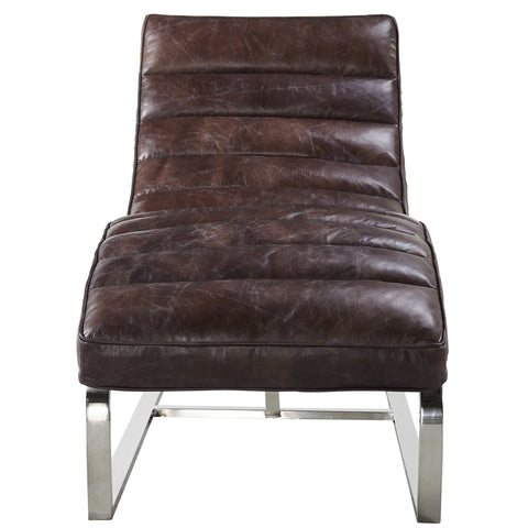 Plano Modern Channeled Leather Chaise Lounge - Dark Brown Leather