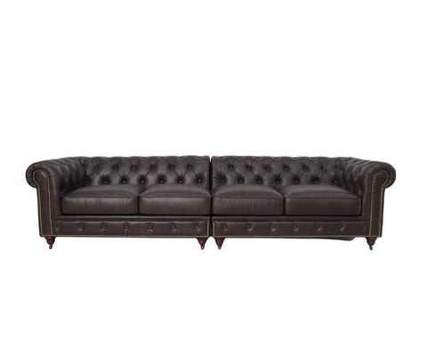 Belgravia Chesterfield Top Grain Leather Sofa with Tufted Back & Rolled Arms